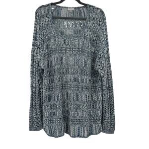 Avenue Women's Pullover Open Crochet Tunic Sweater Rayon Blue Plus Size 26/28